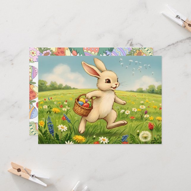 Convite Easter Brunch & Egg Hunt Spring Meadow Bunny (Frente/Verso In Situ)