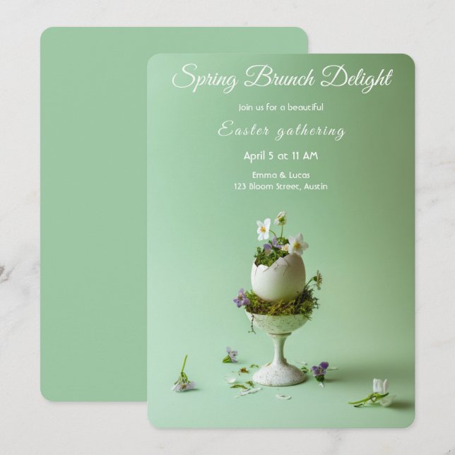Convite Easter Brunch Invitation Floral Egg Spring Elegant (Frente/Verso)