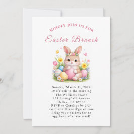 Convite Easter Brunch Watercolor Bunny Rabbit Eggs Floral