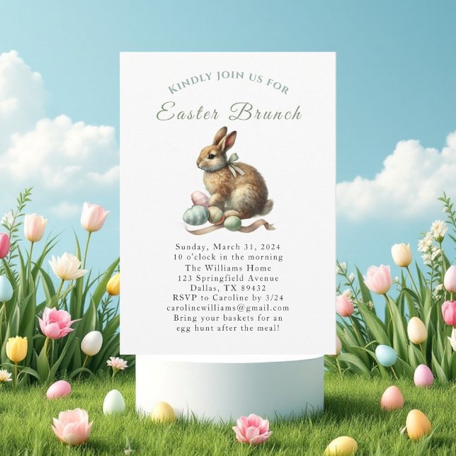 Convite Easter Brunch Watercolor Bunny Rabbit Eggs Floral (Criador carregado)