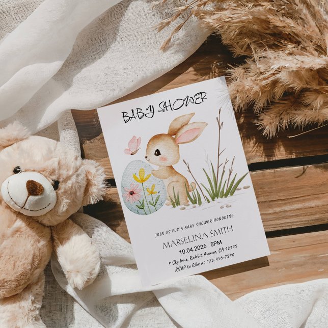 Convite Easter Bunny Baby Shower - Cute Pastel Bunny  (Criador carregado)