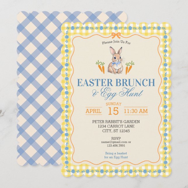 Convite Easter Bunny Brunch Egg Hunt Celebration (yellow) (Frente/Verso)