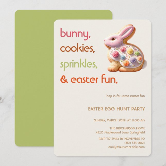 Convite Easter Bunny Cookie Invitation | Kids Easter Party (Frente/Verso)