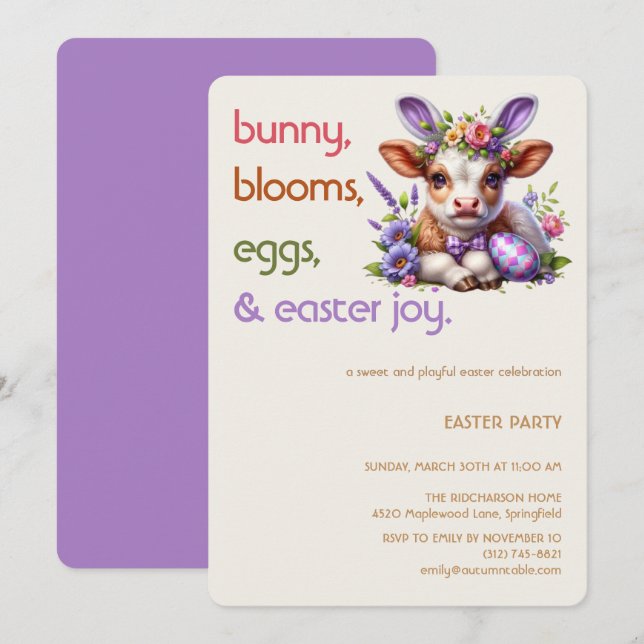 Convite Easter Bunny Cow Invitation | Kid easter party (Frente/Verso)
