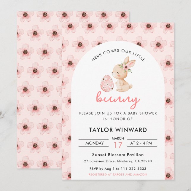 Convite Easter Bunny Floral Baby Shower (Frente/Verso)