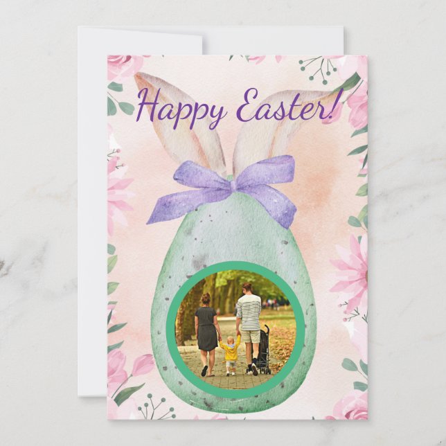 Convite Easter celebration -green egg with photo (Frente)