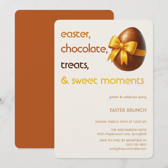 Convite Easter Chocolate Egg Invitation Sweet Spring Party (Frente/Verso)