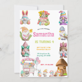 Convite Easter Egg Gnomes Birthday girls 
