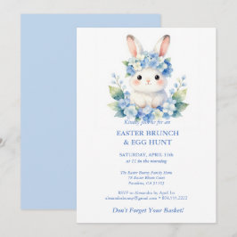 Convite Easter Egg Hunt Cute Bunny Watercolor Hydrangea