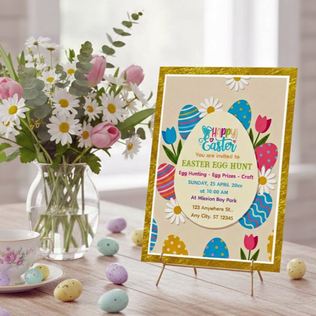 Convite Easter Egg Hunt | Gold Frame Floral Holiday (Criador carregado)