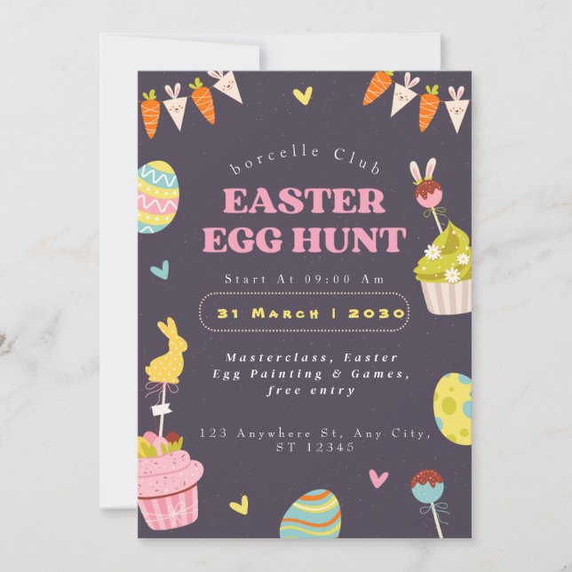Convite Easter Egg Hunt Invitation, Easter Bunny Invit (Frente)