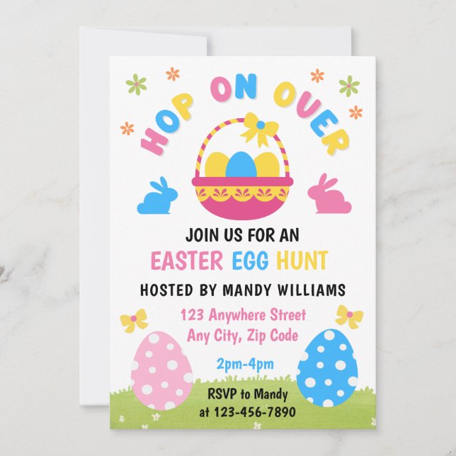 Convite Easter Egg Hunt Kids Pastel Blue Pink Invite (Frente)