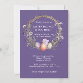 Convite Easter Egg Hunt Watercolor Lavender Cute Bunny