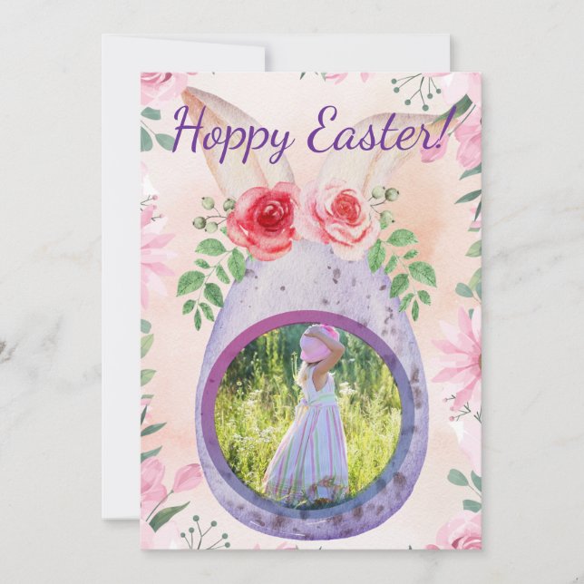 Convite Easter egg with photo purple (Frente)