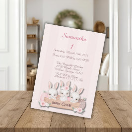 Convite Easter First Birthday Invite - Kawaii Bunnies 