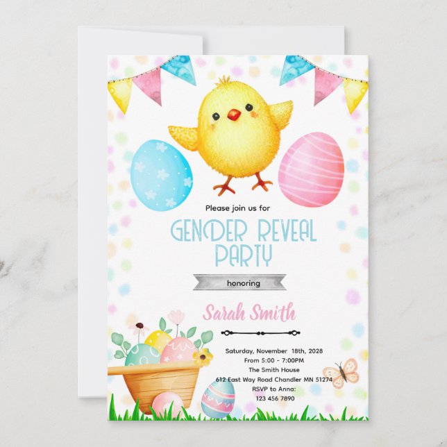 Convite Easter Gender Reveal Party Invitation (Frente)