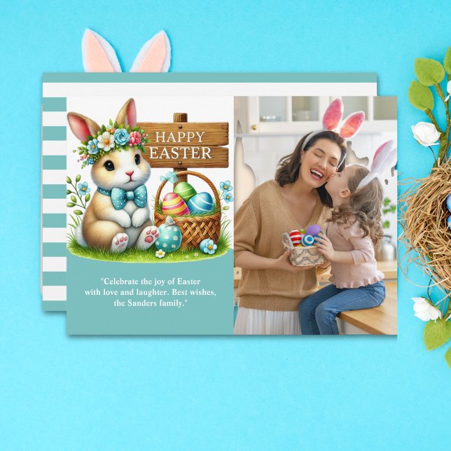 Convite Easter Greetings! Adorable Bunny with Family Photo (Criador carregado)