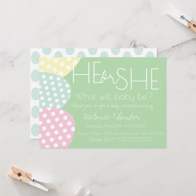 Convite Easter He or She Baby Reveal Baby Shower (Frente/Verso In Situ)