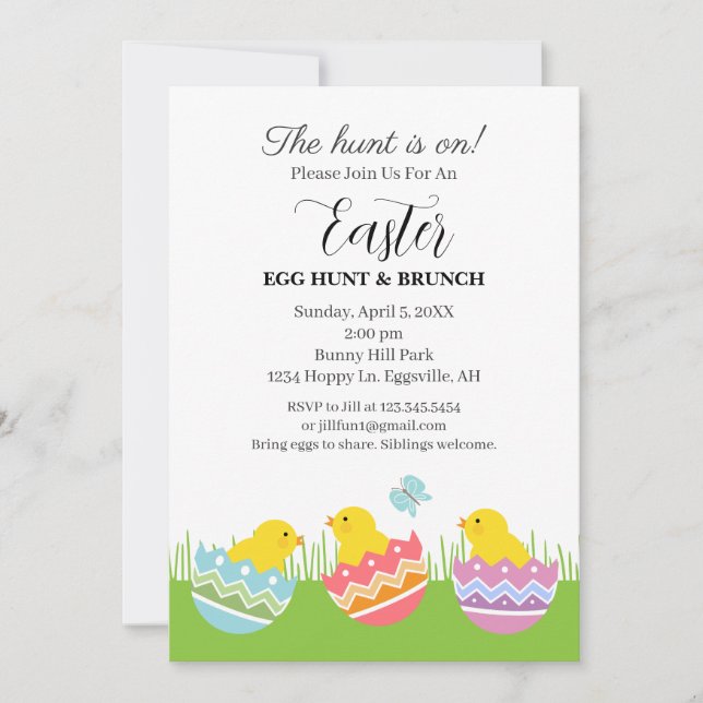 Convite Easter Invitation Chicks with eggs cute  (Frente)