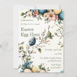 Convite Easter Spring Birds Pastel Eggs Watercolor Floral