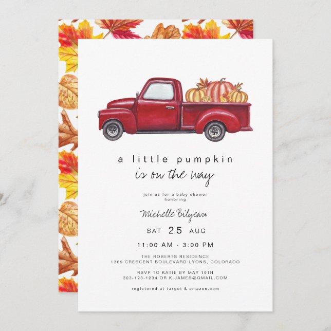 Convite Easton - Chá de fraldas de Abóbora de Queda de Cam (Frente/Verso)