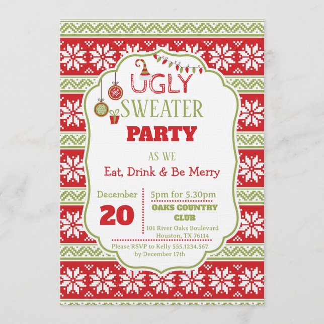 Convite Eat, Drink an Be Ugly Ugly Christmas Sweater Party (Frente)
