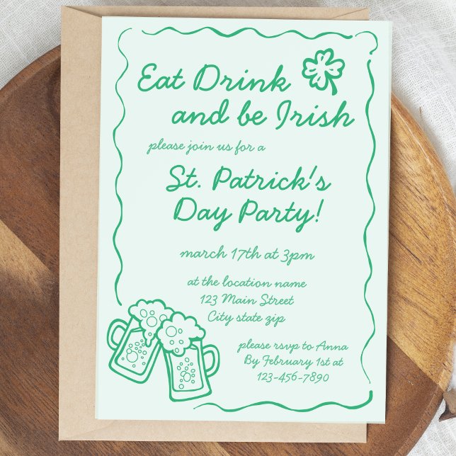 Convite Eat Drink and Be Irish Party Invitation (Criador carregado)