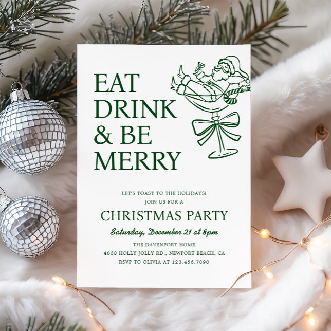 Convite Eat Drink and Be Merry Fun Santa Christmas Party (Criador carregado)