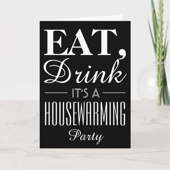 Convite Eat Drink, Vintage Poster, Housewarming Invite (Frente)