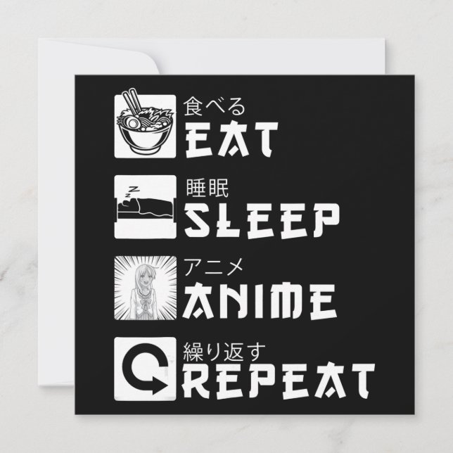 Convite Eat Sleep Anime Repete O Sobreloso Japonês De Mana (Frente)