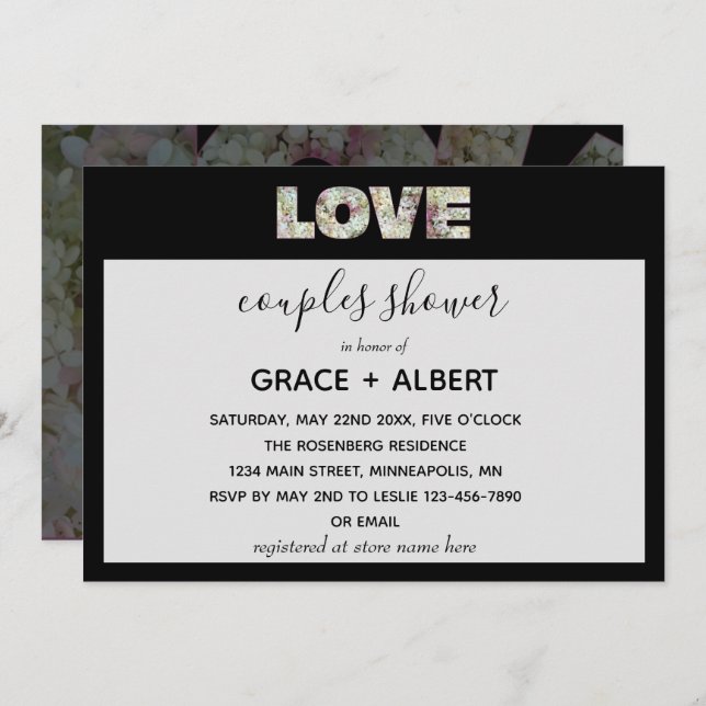 Convite Ebony Vanilla Strawberry Hydrangeas Casal (Frente/Verso)