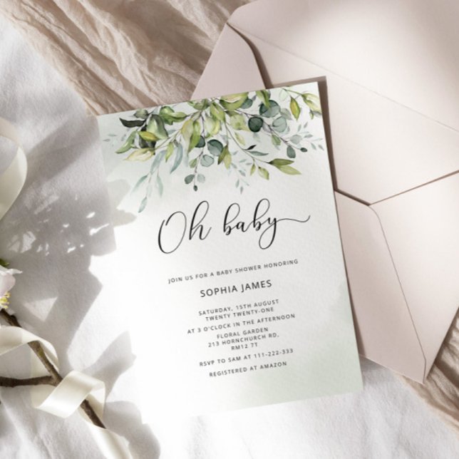 Convite Ecalyptus verde chá de fraldas (Criador carregado)