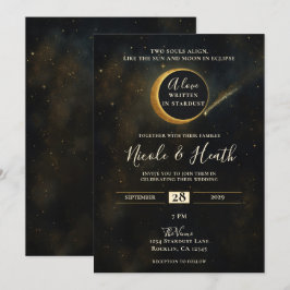 Convite Eclipse de Poeira Estelar Dourada Casamento Celest