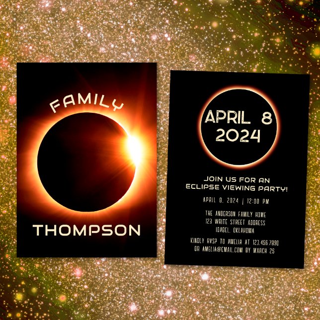 Convite Eclipse Total do Sol da Família Americana 8 de abr (Front / Back)
