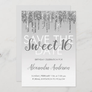 Convite Economias de prata do doce 16 do brilho a data