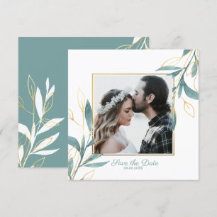 Convite Economias florais da aguarela verde dourada a data