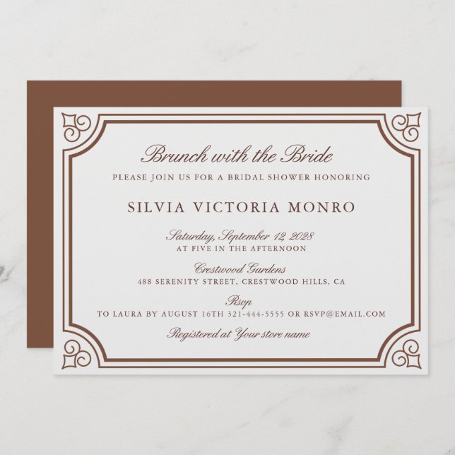 Convite Ecru clássico Brunch com Chá de panela (Frente/Verso)