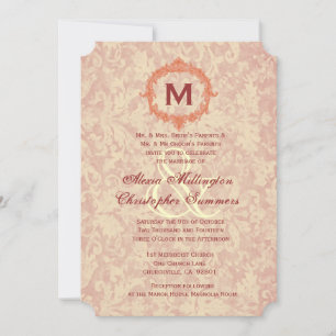 Convite Ecru Damask Vintage Frame Monogram V2