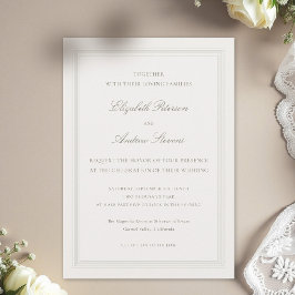 Convite Ecru Formal Romance Moderno Clássico Triplo Casame