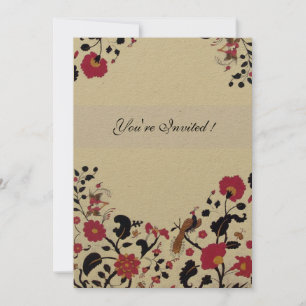 Convite EDEN, Casamento Amor Pássaros, Flores Vermelhas Pr