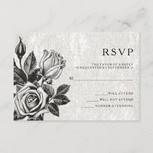 Convite Edgar Victorian Rosas Black and White RSVP