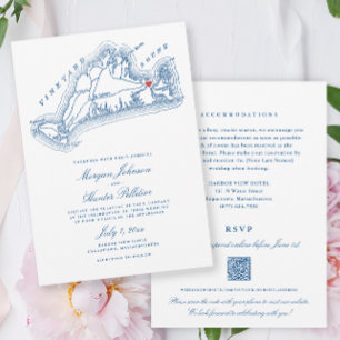 Convite Edgartown MA Tudo-em-Um Casamento Código QR Azul M
