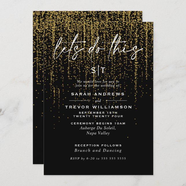 Convite Edgy Chic Dourado Glitter Garland Invitation (Frente/Verso)
