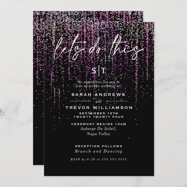 Convite Edgy Chic Magenta Glitter Garland Invitation (Frente/Verso)