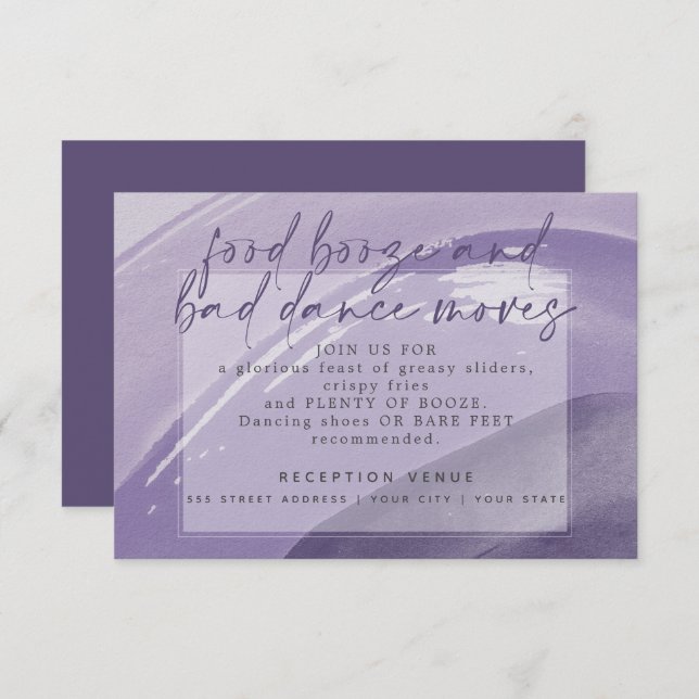 Convite Edgy Watercolor Stroke Plum Reception (Frente/Verso)