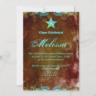 Convite Edgy Western Sweet 16 Blue Brown Star