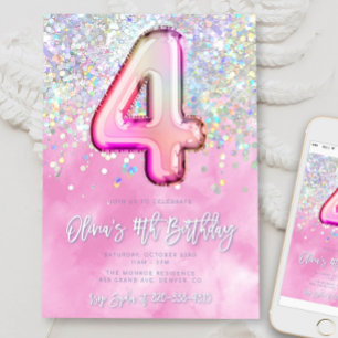 Convite Edição Rosa 4º Aniversário Modelo Gli