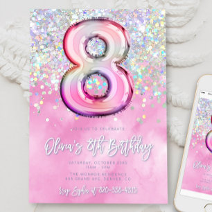 Convite Edição Rosa 8º Aniversário Modelo Gli