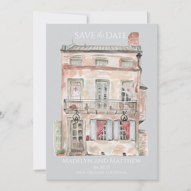 Convite Edifício Histórico Nova Orleans Aquarela (Frente)