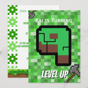 Convite Edifício Verde do Gamer Pixelado Nível 9